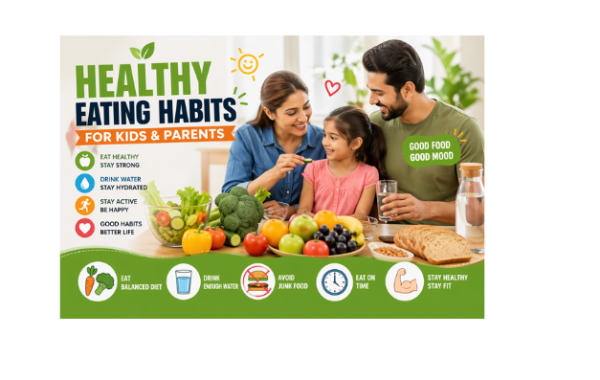 healthy eating habits for kids and parents with balanced diet and fresh food